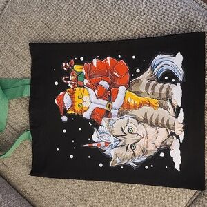 Christmas Santa CAT funny themed Canvas Tote NWT